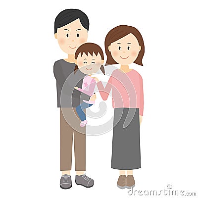 A daughter hugged by her father and a mother standing next to her Vector Illustration