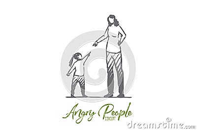 Daughter, mother, angry, scold, conflict concept. Hand drawn isolated vector. Vector Illustration