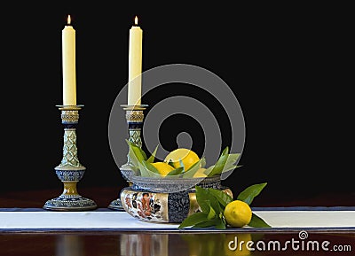 Daulton Lambeth bowl and candlesticks Stock Photo