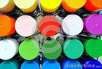 A number of multi-colored balloons with spray paint Stock Photo