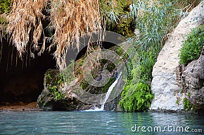 David Cave in rocks of Ein Gedi near Dead Sea Stock Photo