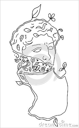 David face of Michelangelos sculpture the biblical hero David. Half of David`s face vintage line drawing or engraving illustratio Vector Illustration