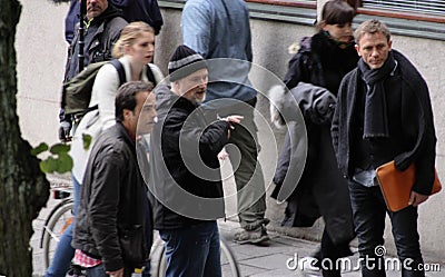 David Fincher giving instructions to Daniel Craig during the filming of The Girl with the dragon tattoo Editorial Stock Photo