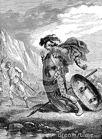 David and Goliath Cartoon Illustration