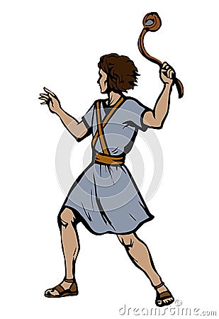 David throws a stone from the sling. Vector drawing Vector Illustration