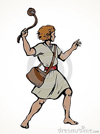 David throws a stone from the sling. Vector drawing Vector Illustration