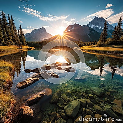 dawn autumn reservior tree lake nature mountain dusk water moun forest sky Stock Photo