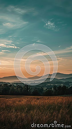 Dawn breaking over a serene landscape symbolizing renewal and simplicity inviting viewers to embrace the day with tenacity Stock Photo