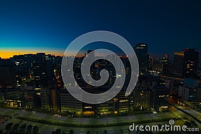 A dawn cityscape in Tokyo high angle wide shot Stock Photo
