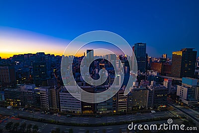 A dawn cityscape in Tokyo high angle wide shot Stock Photo