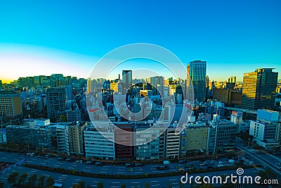 A dawn cityscape in Tokyo high angle wide shot Stock Photo