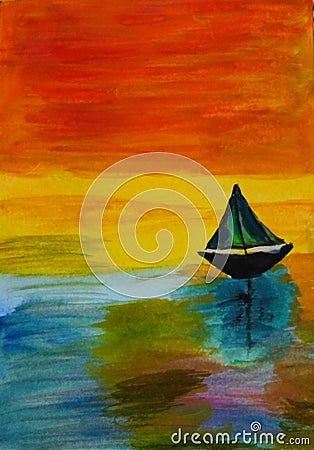 Dawn colors & lonely ship Stock Photo