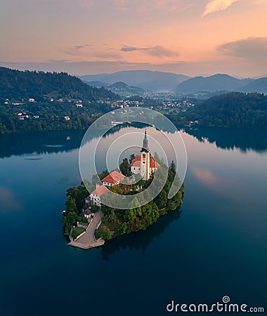 Dawn on Lake Bled Slovenia Stock Photo