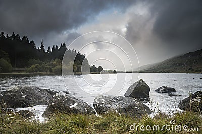 Dawn landscape image of Llynnau Mymbyr in Autumn in Snowdonia Na Stock Photo