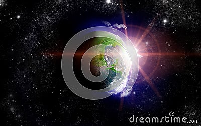 Dawn of planet earth from space. Render 3D. Some Elements Of This Image Provided By NASA Stock Photo