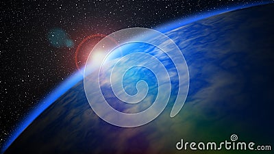 Dawn on a Planetary Horizon in Deep Space Stock Photo