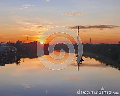 Dawn reflection on the river in Ho Chi Minh city Vietnam Stock Photo