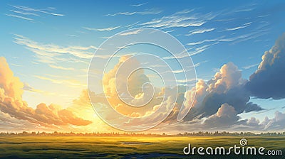 dawn rural sunrise cloud sunlit Cartoon Illustration