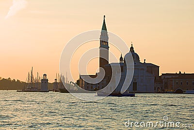 Dawn at San Giorgio Magiore`s cathedral. Morning in Venice, Italy Editorial Stock Photo