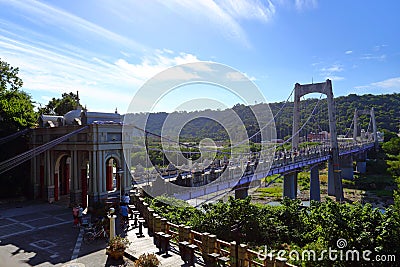 Daxi Bridge, a beautiful sightseeing suspension footbridge in Daxi District, Editorial Stock Photo