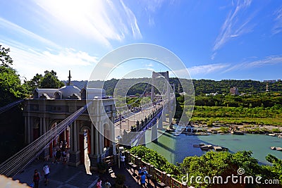 Daxi Bridge, a beautiful sightseeing suspension footbridge in Daxi District, Editorial Stock Photo