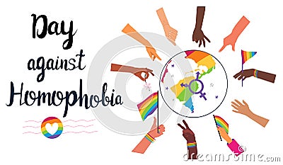 Day against homophobia lettering poster.Pride month.LGBTQ concept. Vector Illustration