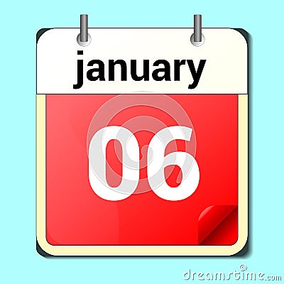 day on the calendar, vector image format, January 6 Vector Illustration