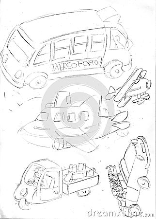 Day cars and airplanes Cartoon Illustration