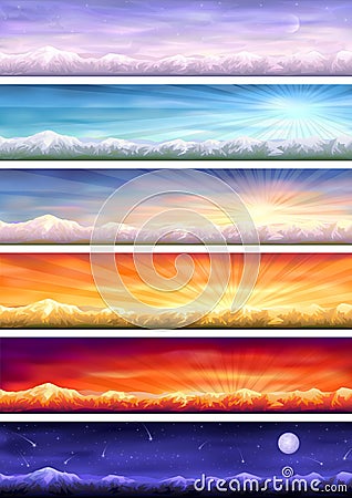 Day cycle - six landscapes at different time Vector Illustration