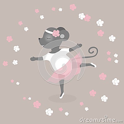 Day of dance. Vector illustration for a holiday. The mouse dances like a ballerina. Cute drawing. Vector Illustration