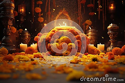 Day of the Dead Altar with Marigold Petals Stock Photo