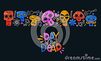 Day of the dead card colorful watercolor skull art Vector Illustration