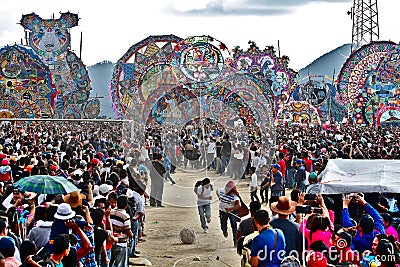 Day of the Dead Celebrations: Giant kites soar the sky in the Mayan highlands of Guatemala Editorial Stock Photo