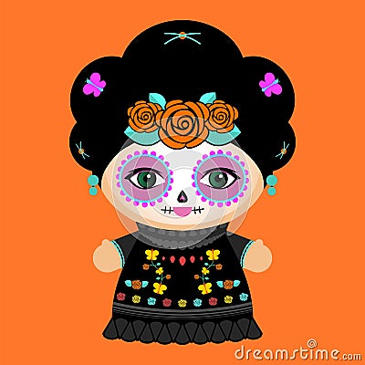 Day Of The Dead Classic Mexican Catrina Doll vector illustration. Vector Illustration