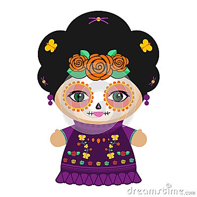 Day Of The Dead Classic Mexican Catrina Doll vector illustration. Vector Illustration