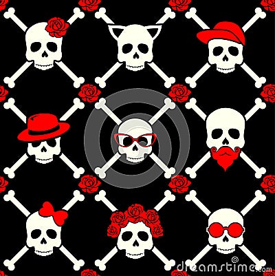 Day of the dead, colorful stylish skull with ornament and floral Vector Illustration