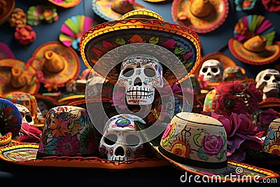 Day of the Dead Decorated Sombreros Display Stock Photo