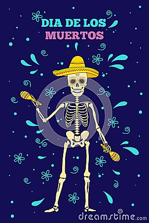 Day of the dead, Dia de los moertos, banner with colorful Mexican flowers. Vector Illustration