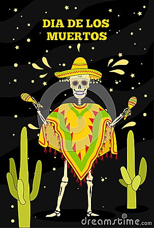 Day of the dead, Dia de los moertos, banner with colorful Mexican flowers. Vector Illustration