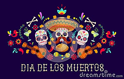 Day of the dead, Dia de los moertos, banner with colorful Mexican flowers. Vector Illustration