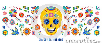 Day of the dead, Dia de los muertos background, banner and greeting card concept with sugar skull. Vector Illustration