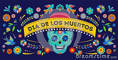 Day of the dead, Dia de los muertos background, banner and greeting card concept with sugar skull. Vector Illustration