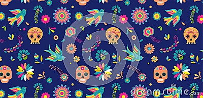 Day of the dead, Dia de los muertos background and seamless pattern Vector Illustration