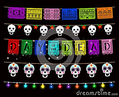 Day of Dead, Dia de los muertos, party decorations vector set Vector Illustration