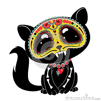 Day of the Dead (Dia de los Muertos) style kitty Vector Illustration