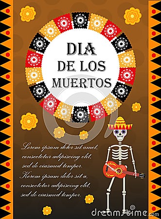 Day of the dead flyer, poster, invitation. Dia de Muertos template card for your design. Holiday in Mexico concept Vector Illustration