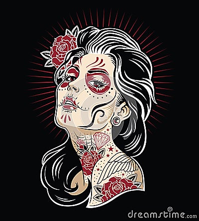 Day of the dead girl 3 color vector illustration Vector Illustration