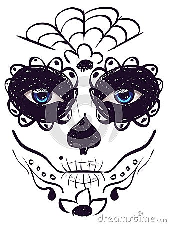 Day of Dead Girl Face Vector Illustration