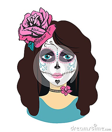 Day of the dead girl. Female character with Mexican Catrina makeup Vector Illustration