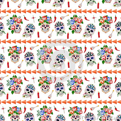 Day of the dead, Halloween, Dia de los muertos print background, seamless pattern design Vector Illustration